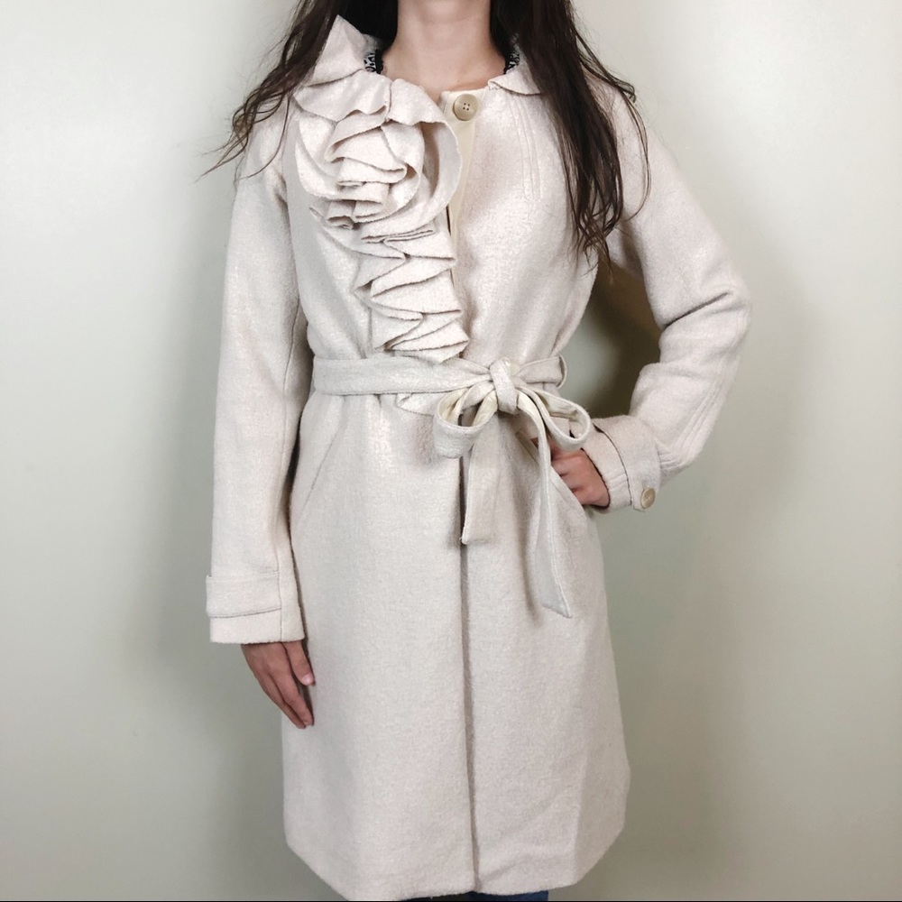 Rebecca Taylor Ruffle Front Wool Coat